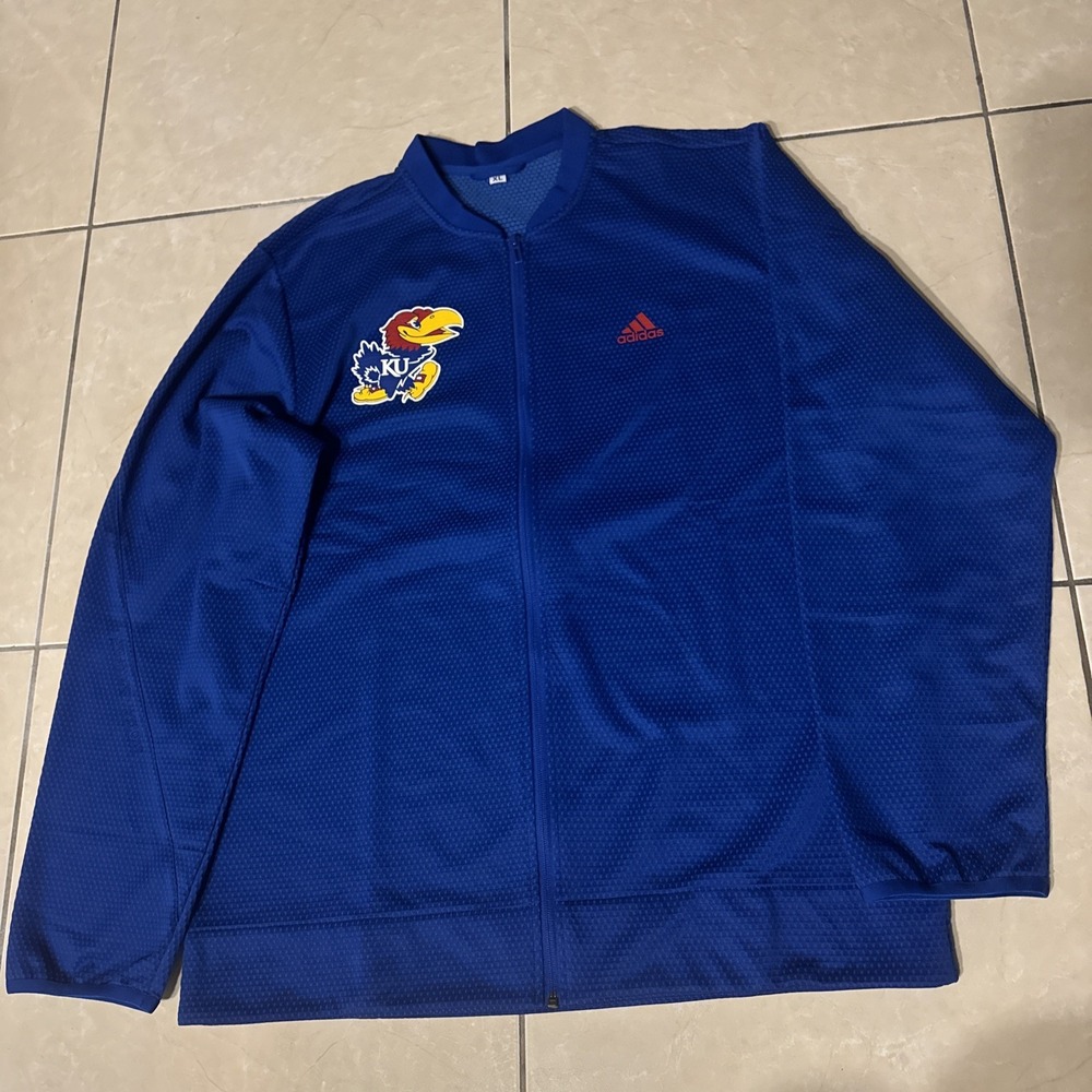Adidas Kansas Jayhawks Zip Track Jacket Logo Mens XL 23.5x31 NCAA Spellout